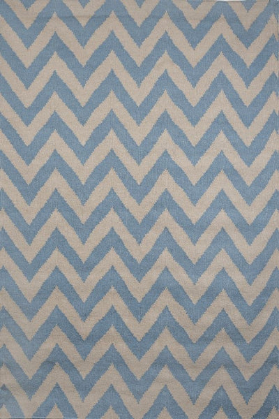 POWDER BLUE AND IVORY CHEVRON HAND WOVEN DHURRIE
