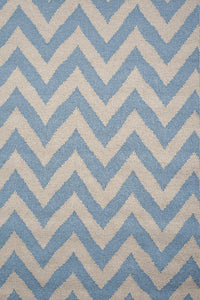 POWDER BLUE AND IVORY CHEVRON HAND WOVEN DHURRIE by Imperial Knots - Image 3