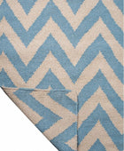 POWDER BLUE AND IVORY CHEVRON HAND WOVEN DHURRIE