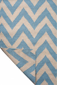 POWDER BLUE AND IVORY CHEVRON HAND WOVEN DHURRIE by Imperial Knots - Image 4