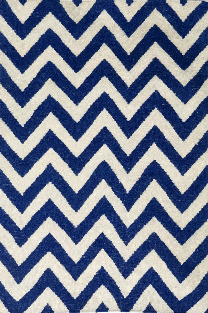 INDIGO IVORY CHEVRON HAND WOVEN DHURRIE - Imperial Knots