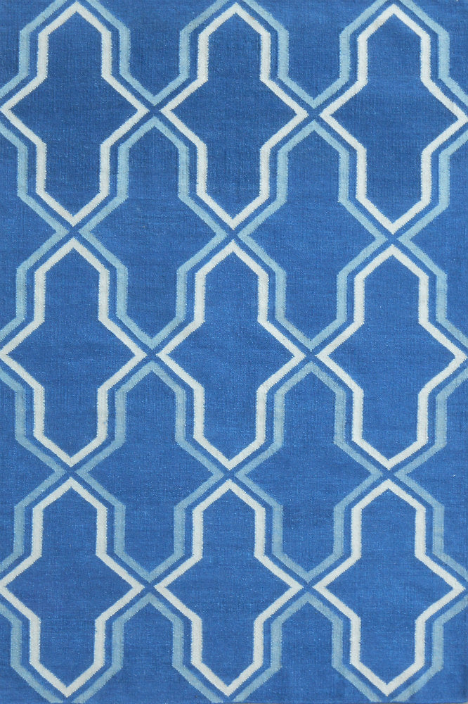 BLUE AND WHITE MOROCCAN HAND WOVEN DHURRIE