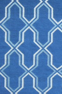 BLUE AND WHITE MOROCCAN HAND WOVEN DHURRIE by Imperial Knots - Image 2