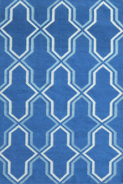 BLUE AND WHITE MOROCCAN HAND WOVEN DHURRIE