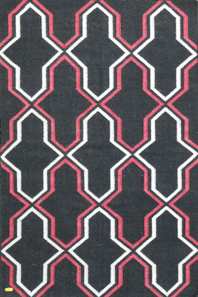 BLACK AND WHITE MOROCCAN HAND WOVEN DHURRIE