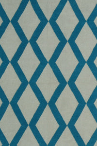 GREY AND BLUE GEOMETRIC HAND WOVEN DHURRIE by Imperial Knots - Image 2
