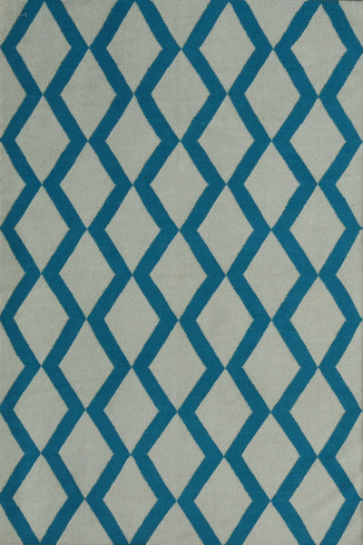 GREY AND BLUE GEOMETRIC HAND WOVEN DHURRIE