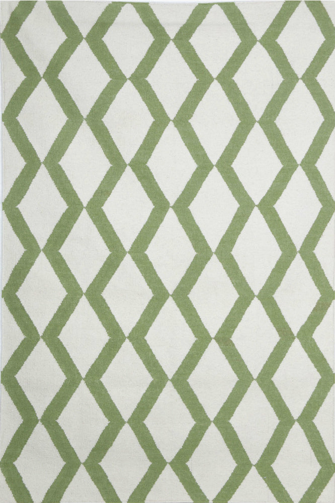 IVORY GREEN TRELLIS HAND WOVEN DHURRIE