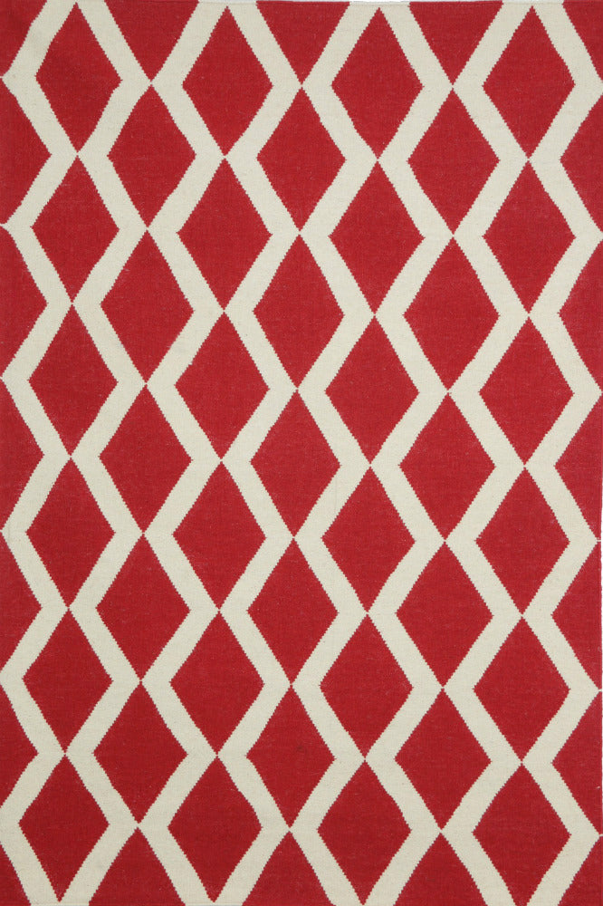 RED IVORY TRELLIS HAND WOVEN DHURRIE