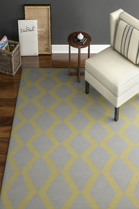 GREY YELLOW TRELLIS HAND WOVEN DHURRIE by Imperial Knots - Image 2
