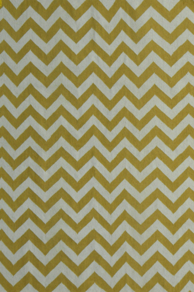 YELLOW AND IVORY CHEVRON HAND WOVEN DHURRIE