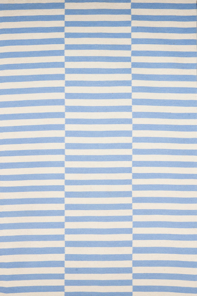 BLUE AND IVORY STRIPES HAND WOVEN DHURRIE