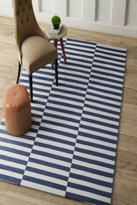 BLUE WHITE STRIPES HAND WOVEN DHURRIE by Imperial Knots - Image 2