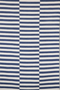 BLUE WHITE STRIPES HAND WOVEN DHURRIE by Imperial Knots - Image 1