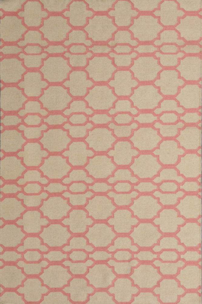 BEIGE AND PINK GEOMETRIC HAND WOVEN DHURRIE