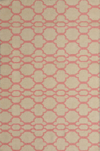 BEIGE AND PINK GEOMETRIC HAND WOVEN DHURRIE by Imperial Knots - Image 1