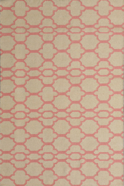 BEIGE AND PINK GEOMETRIC HAND WOVEN DHURRIE