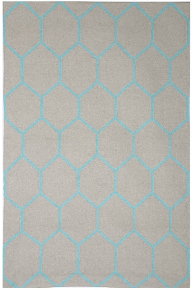 GREY BLUE HONEYCOMB HAND WOVEN DHURRIE