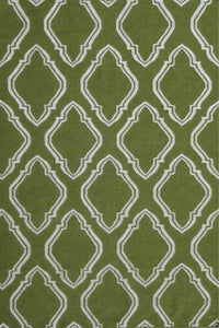 GREEN AND IVORY GEOMETRIC HAND WOVEN DHURRIE by Imperial Knots - Image 1