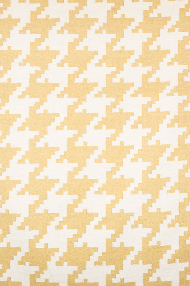 YELLOW HOUNDSTOOTH HAND WOVEN DHURRIE