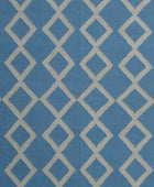BLUE AND IVORY GEOMETRIC HAND WOVEN DHURRIE