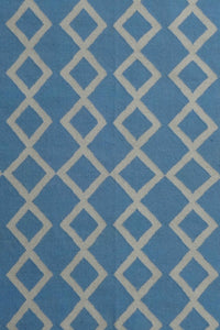 BLUE AND IVORY GEOMETRIC HAND WOVEN DHURRIE by Imperial Knots - Image 2