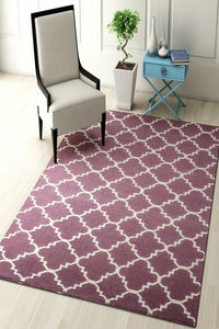 PURPLE AND IVORY MOROCCAN HAND WOVEN DHURRIE by Imperial Knots - Image 2