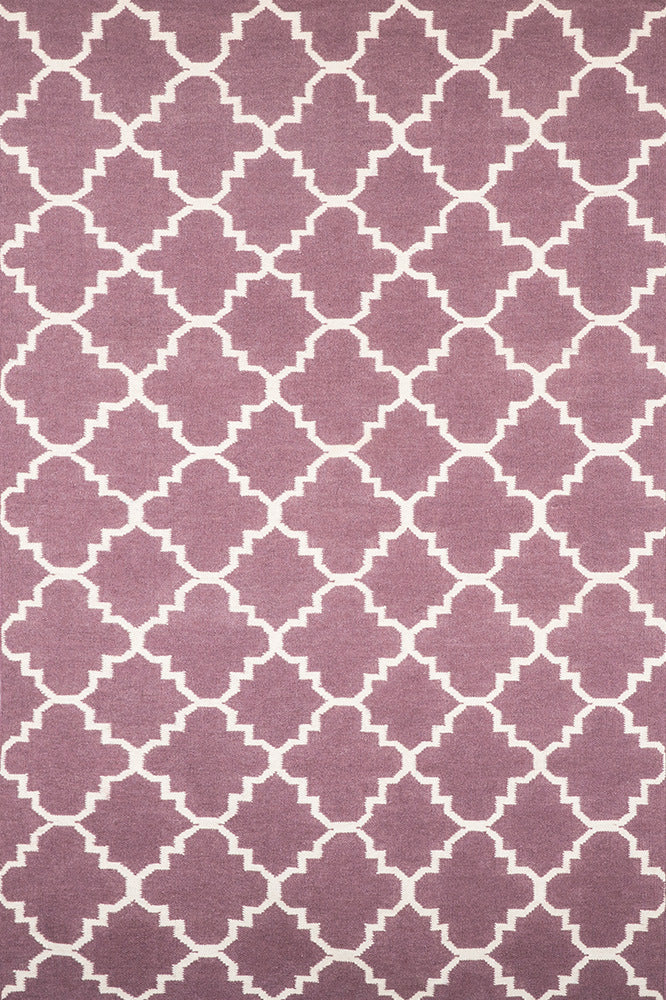 PURPLE AND IVORY MOROCCAN HAND WOVEN DHURRIE