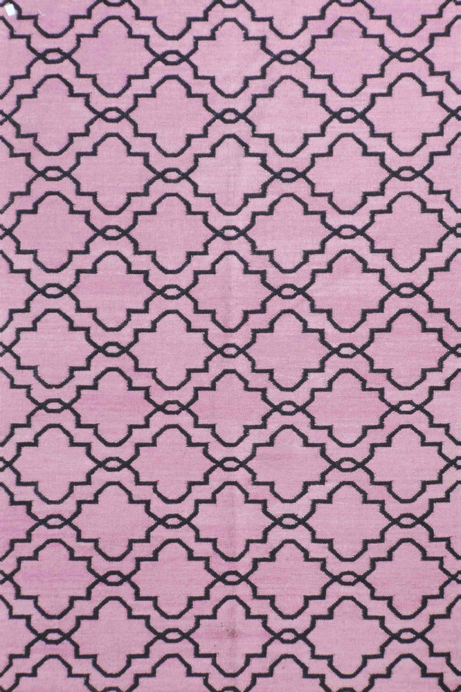 PINK AND BLACK MOROCCAN HAND WOVEN DHURRIE