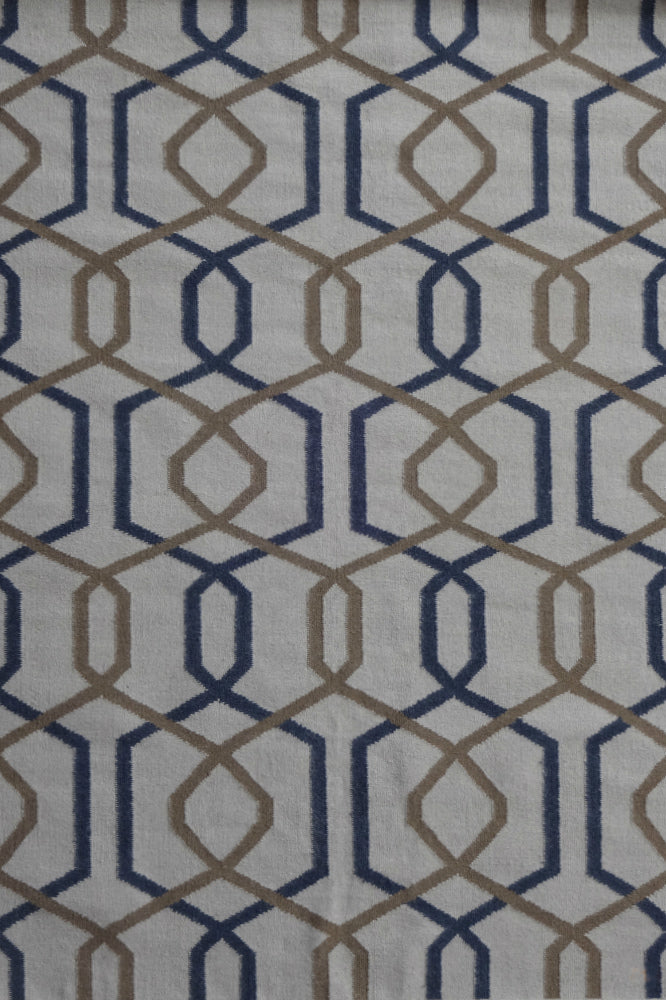 GREY AND BLUE GEOMETRIC HAND WOVEN DHURRIE