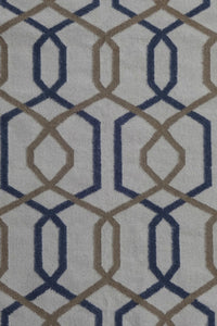 GREY AND BLUE GEOMETRIC HAND WOVEN DHURRIE by Imperial Knots - Image 2