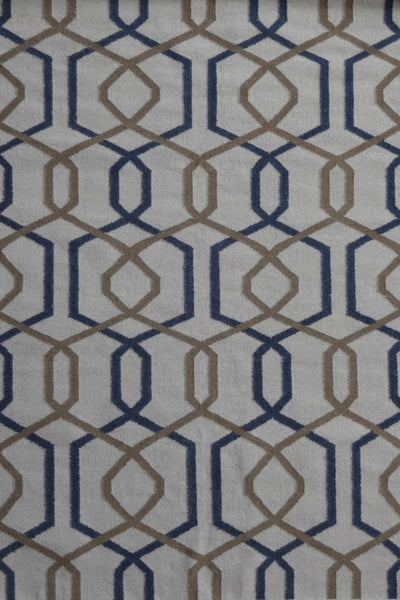 GREY AND BLUE GEOMETRIC HAND WOVEN DHURRIE