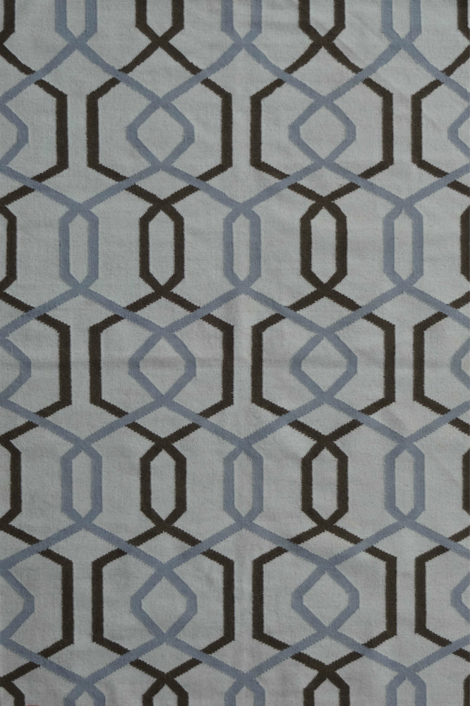 GREY AND IVORY GEOMETRIC HAND WOVEN DHURRIE