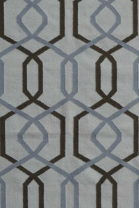 GREY AND IVORY GEOMETRIC HAND WOVEN DHURRIE by Imperial Knots - Image 2