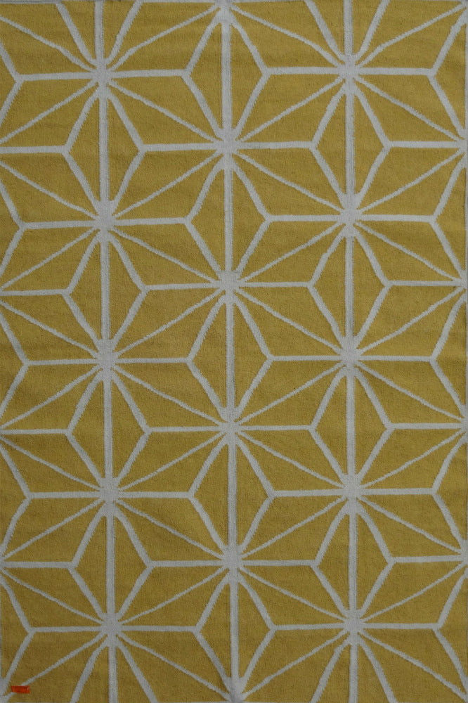 YELLOW AND IVORY GEOMETRIC HAND WOVEN DHURRIE