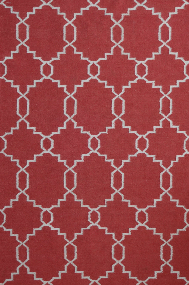 RED IVORY TRELLIS HAND WOVEN DHURRIE - Imperial Knots