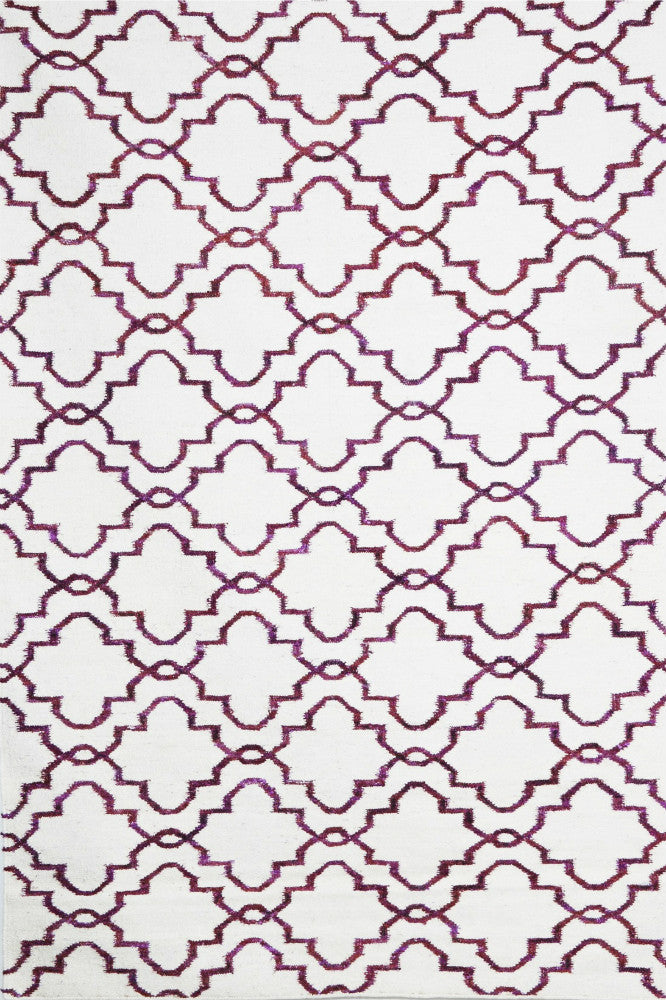 IVORY PURPLE MOROCCAN HAND WOVEN DHURRIE