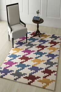 MULTICOLOR HOUNDSTOOTH HAND WOVEN DHURRIE by Imperial Knots - Image 2