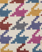 MULTICOLOR HOUNDSTOOTH HAND WOVEN DHURRIE