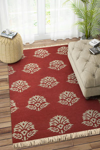 RED PAISLEY HAND WOVEN DHURRIE by Imperial Knots - Image 2