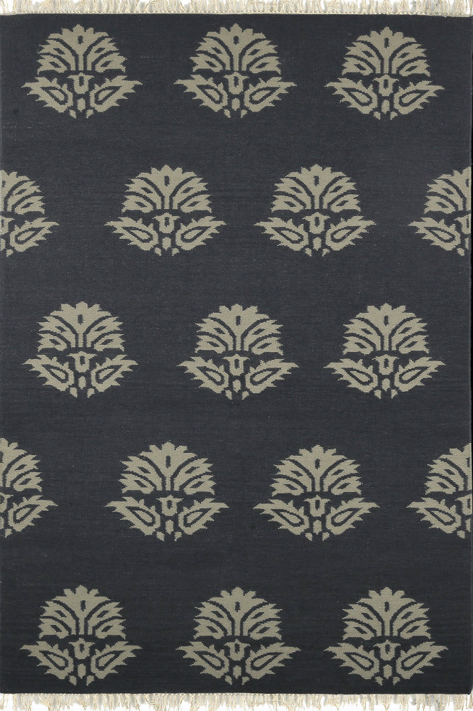 GREY IVORY PAISLEY HAND WOVEN DHURRIE