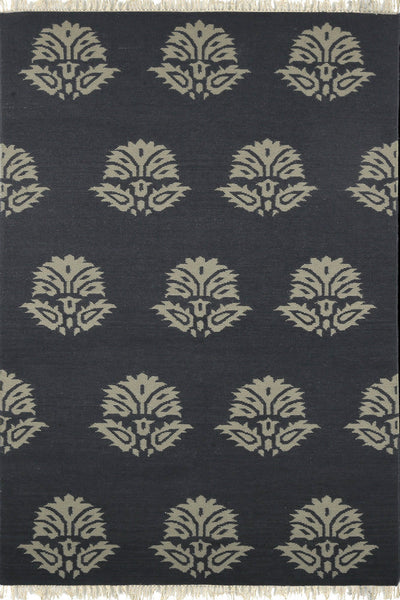 GREY IVORY PAISLEY HAND WOVEN DHURRIE