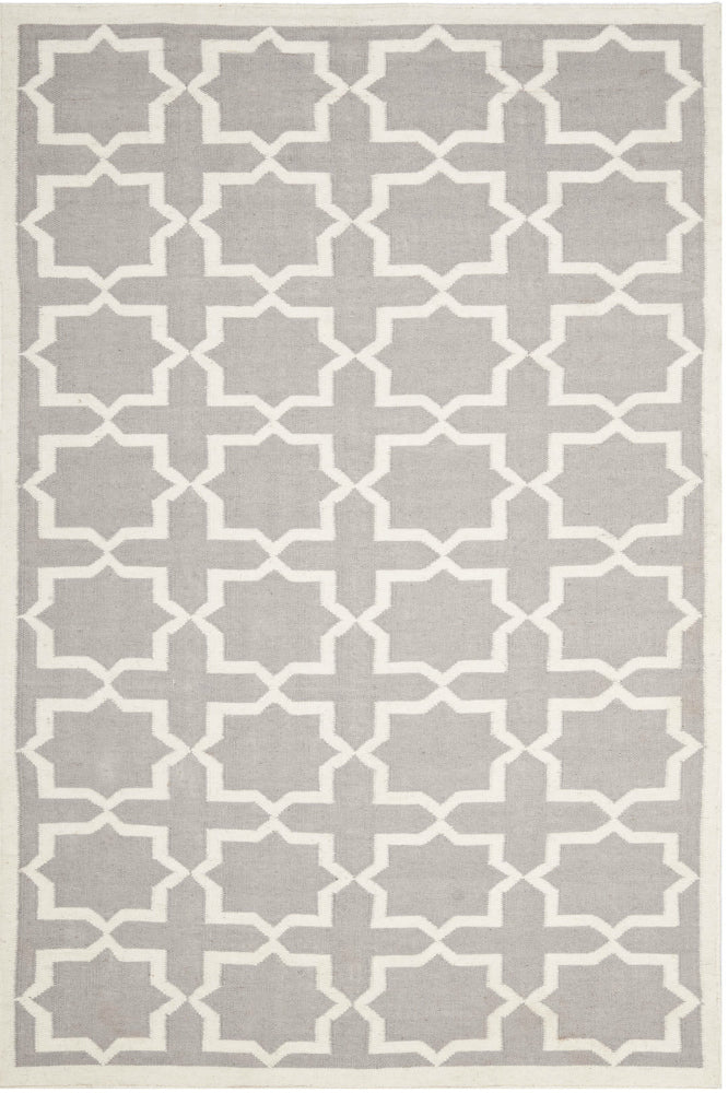GREY AND IVORY GEOMETRIC HAND WOVEN DHURRIE