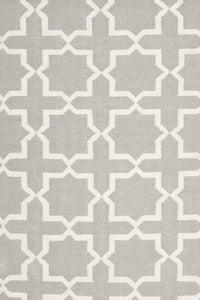 GREY AND IVORY GEOMETRIC HAND WOVEN DHURRIE by Imperial Knots - Image 2