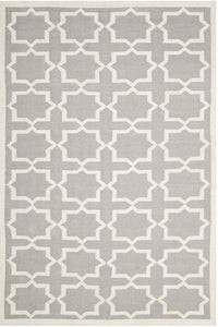 Grey and ivory geometric hand woven dhurrie wool hand-woven rug for bedroom