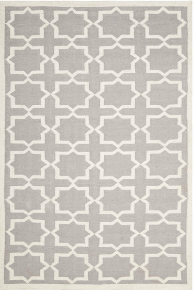 GREY AND IVORY GEOMETRIC HAND WOVEN DHURRIE