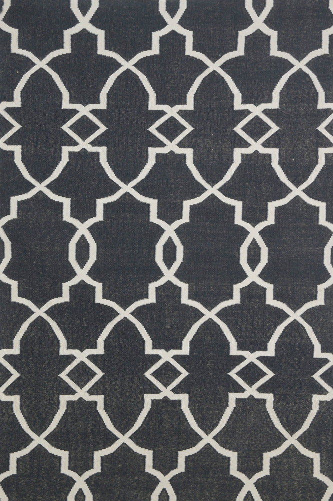 CHARCOAL TRELLIS HAND WOVEN DHURRIE