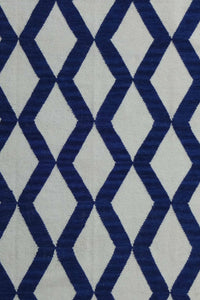 BLUE AND IVORY GEOMETRIC HAND WOVEN DHURRIE by Imperial Knots - Image 2