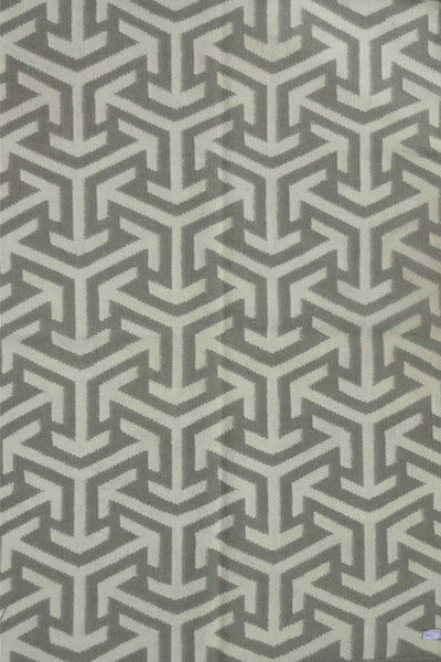 GREY AND IVORY GEOMETRIC HAND WOVEN DHURRIE