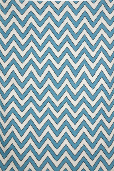 BLUE AND IVORY CHEVRON HAND WOVEN DHURRIE